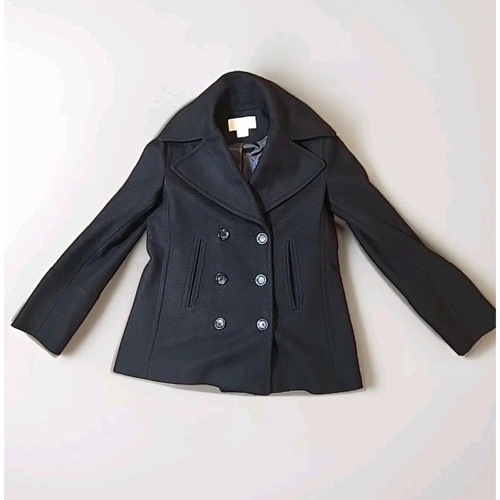 Michael Michael Kors Womens Double Breasted Pea Coat Black Wool Size‎ 4